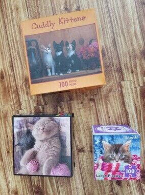 Cat Kitten Jigsaw Puzzle 100 Pieces Easy Kids Girls Pink Kitty